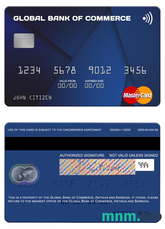 Antigua and Barbuda Global Bank of Commerce przykład karty mastercard w formacie PSD